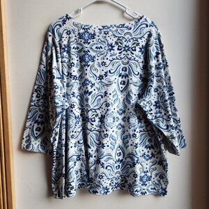 NWOT Croft & Barrow Blue/White Floral Paisley Boat Neck Jersey Plus Size 2X